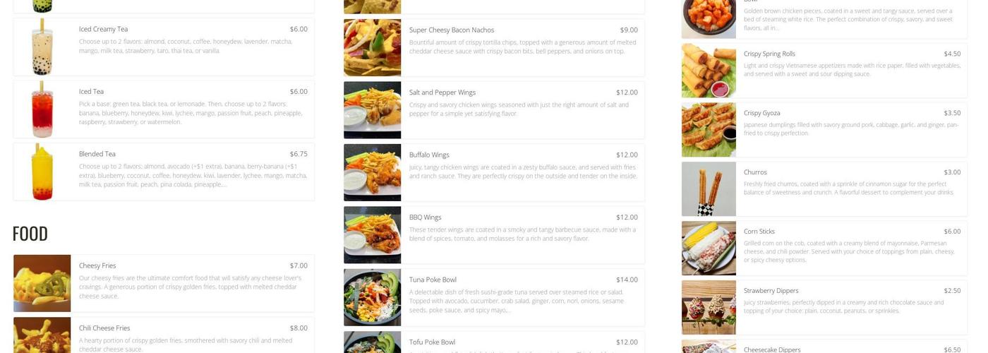 Bobablastic Menu