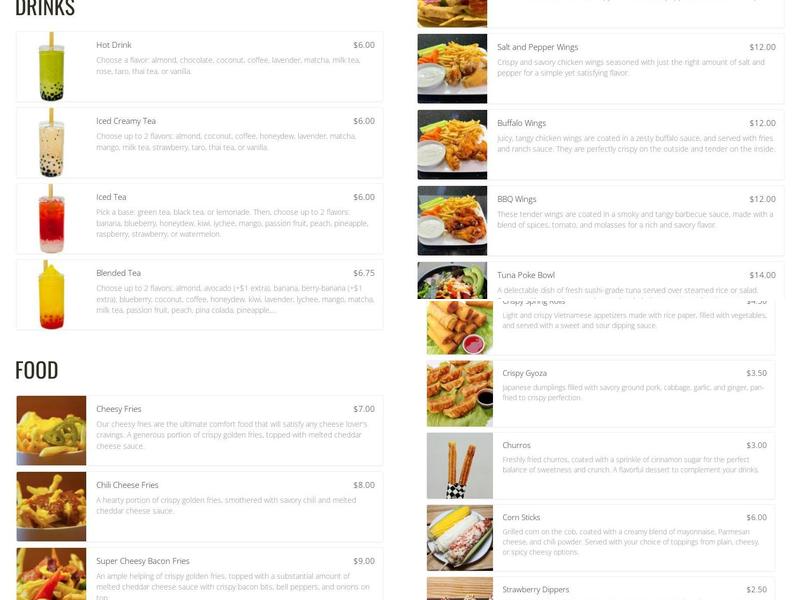 Bobablastic Menu