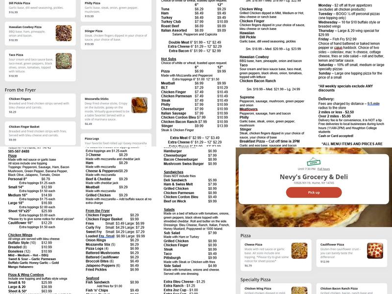Nevy's Grocery & Deli Menu