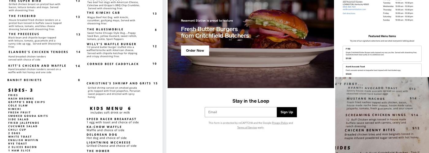 Rosemont Station Menu