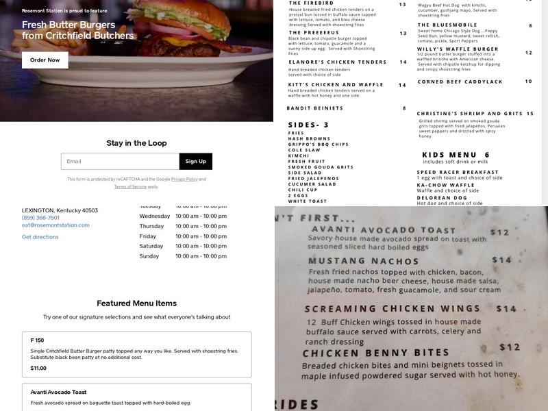 Rosemont Station Menu