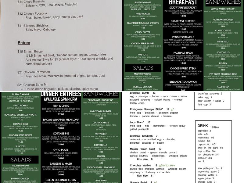 Hightower Pub Menu