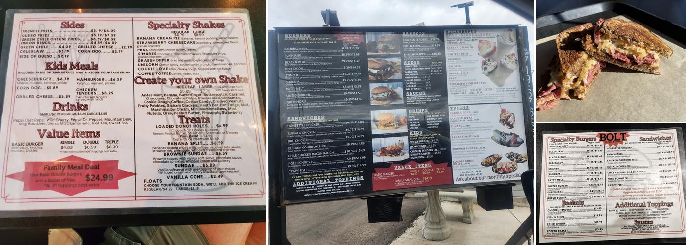 Bolt Burgers and Shakes Menu