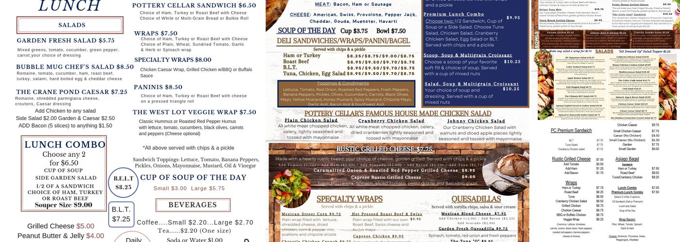 The Bubble Mug Cafe at Pottery Cellar Menu