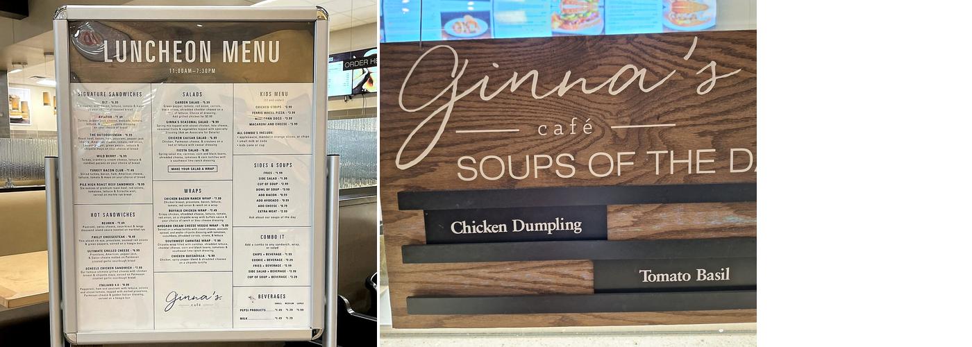 Ginna's Cafe Menu