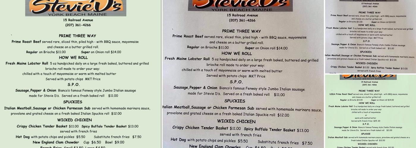Stevie D's Menu