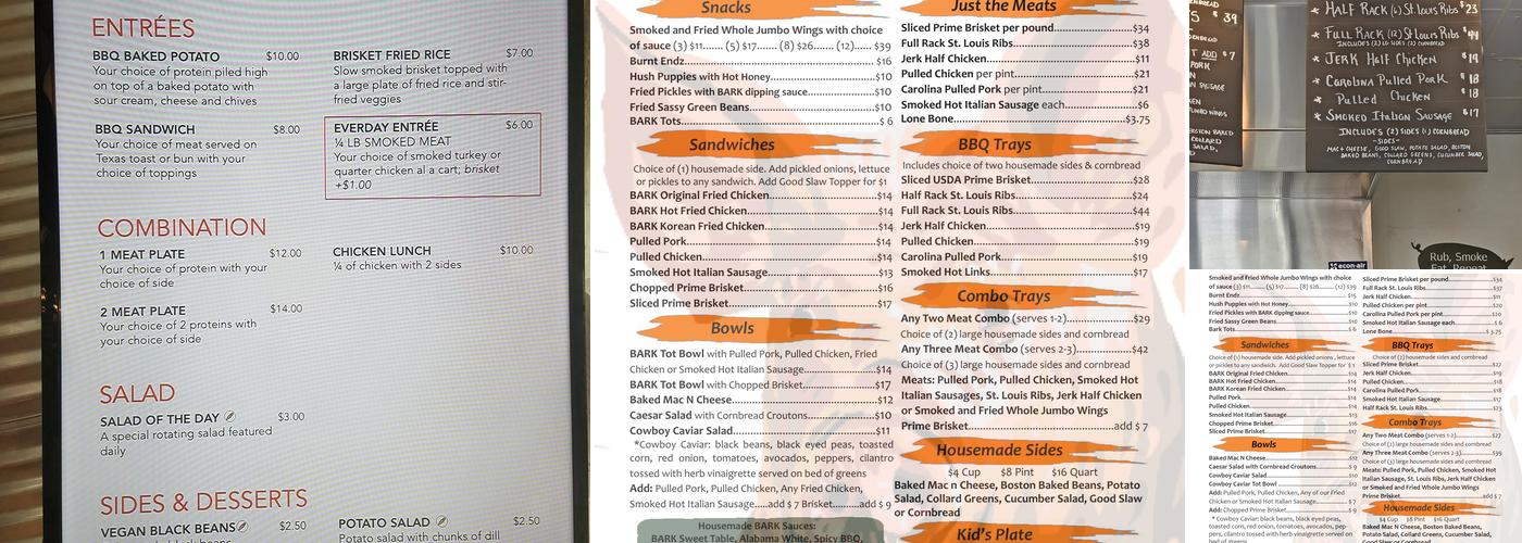 BARK BBQ Menu