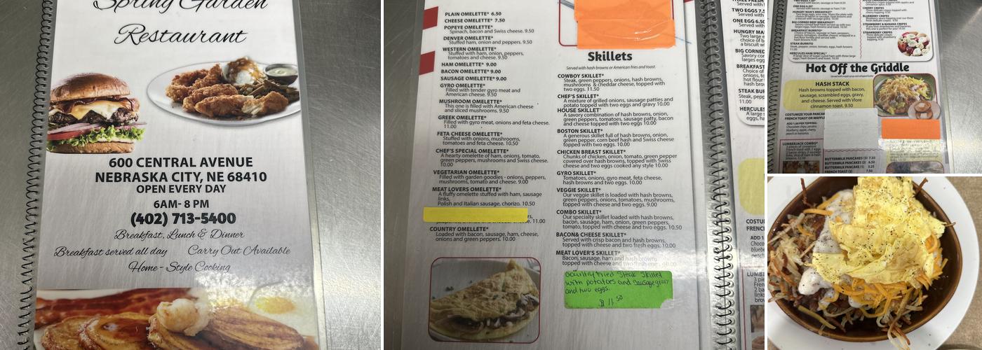 Spring Garden Cafe Menu