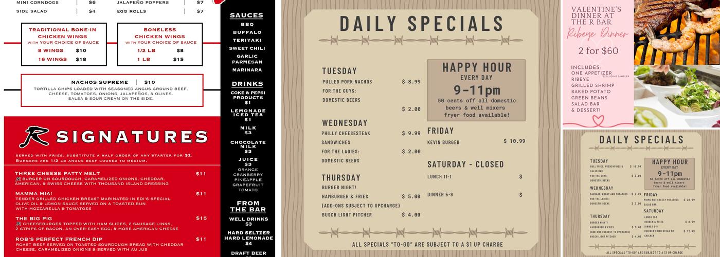 R Bar and Grill Menu