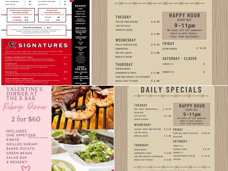 R Bar and Grill Menu