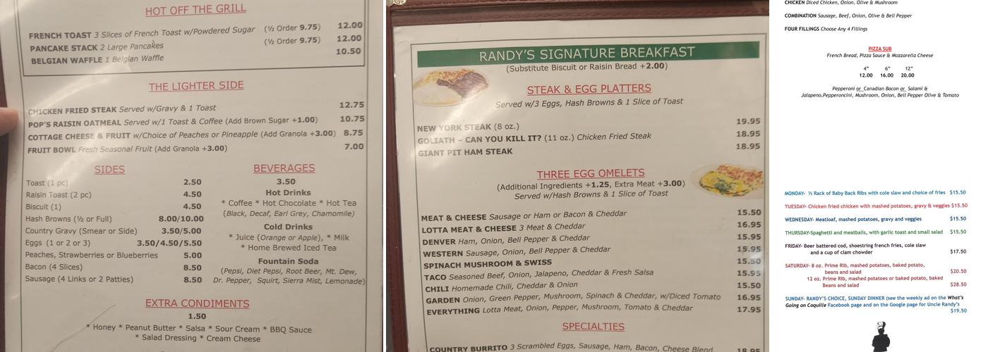 Uncle Randy's Cafe Menu