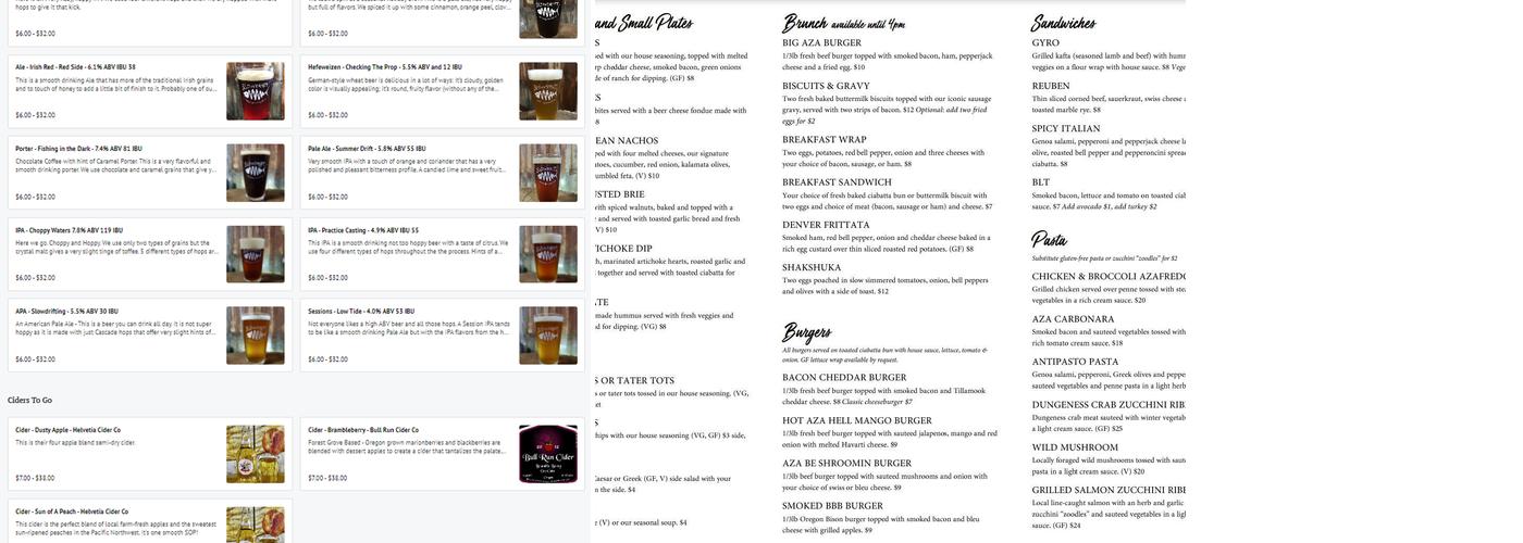 Slowdrift Brewing Company Menu