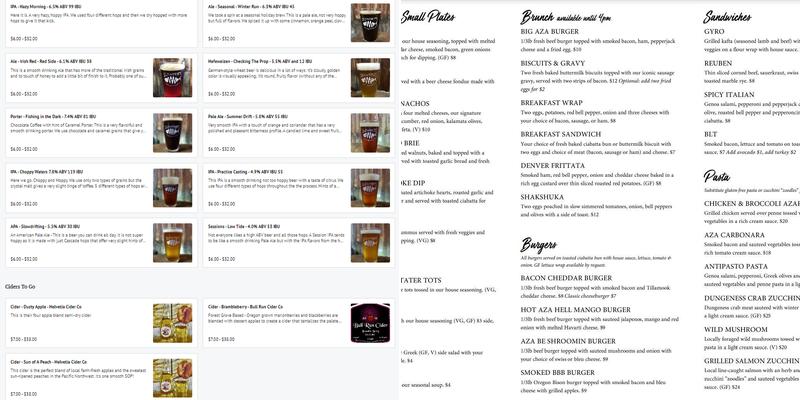 Slowdrift Brewing Company Menu