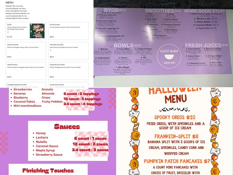 Coco Bliss Menu