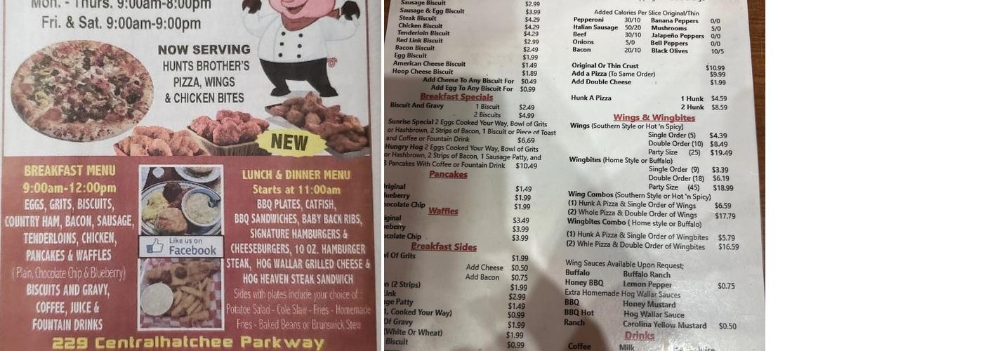 Hog Wallar Cafe Menu