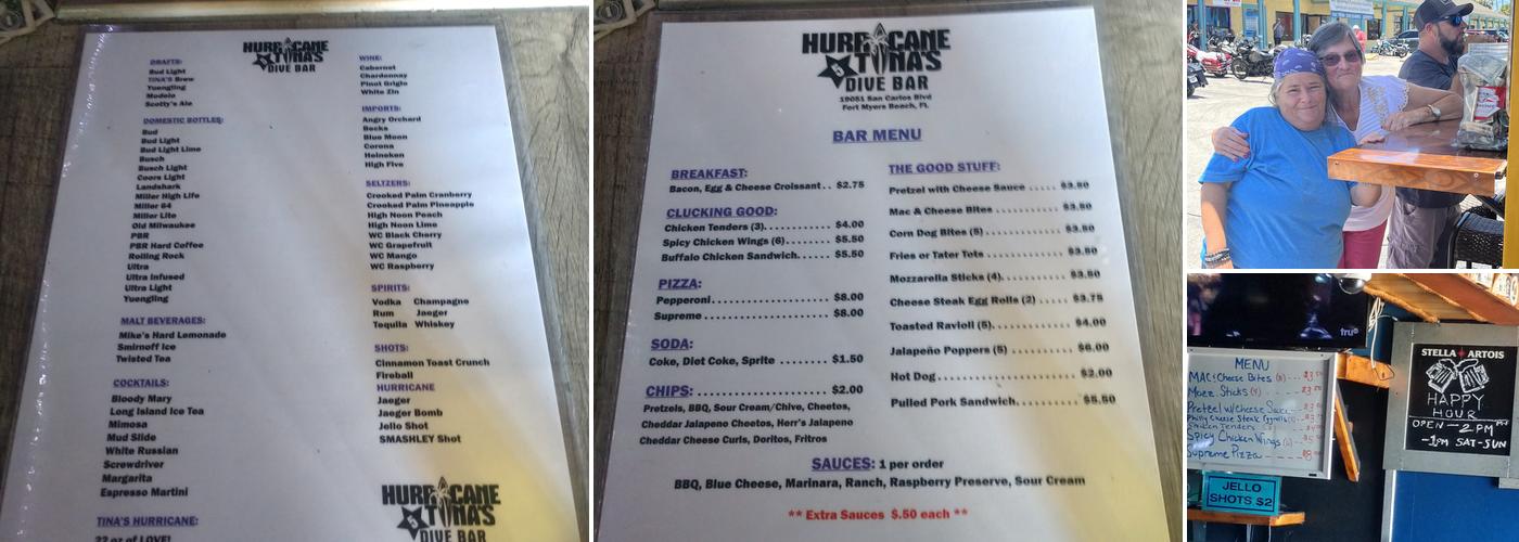 Hurricane Tinas 5 Star Dive Bar Menu