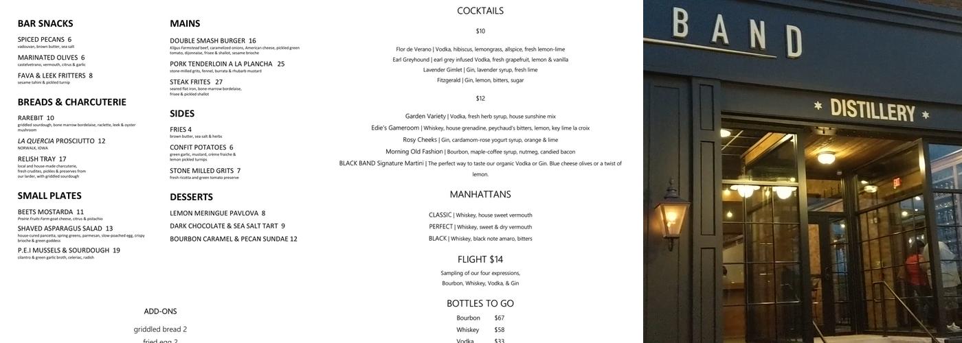 BLACK BAND Distillery Menu