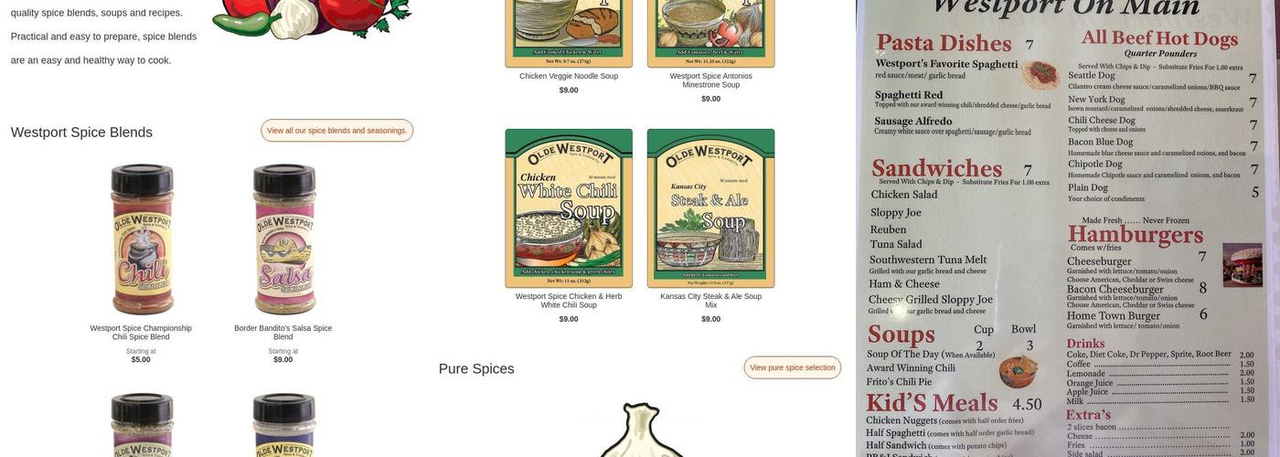 Westport Spice & Trading Co. Menu