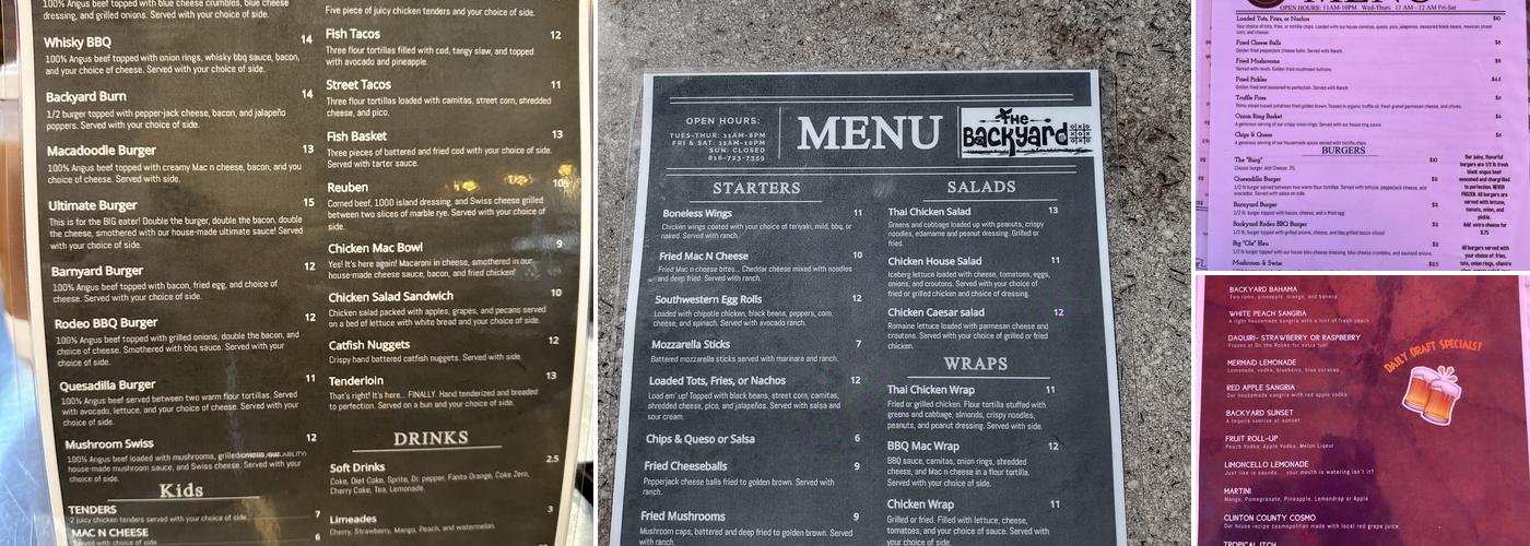 The Backyard Menu