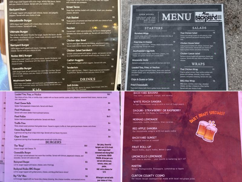 The Backyard Menu
