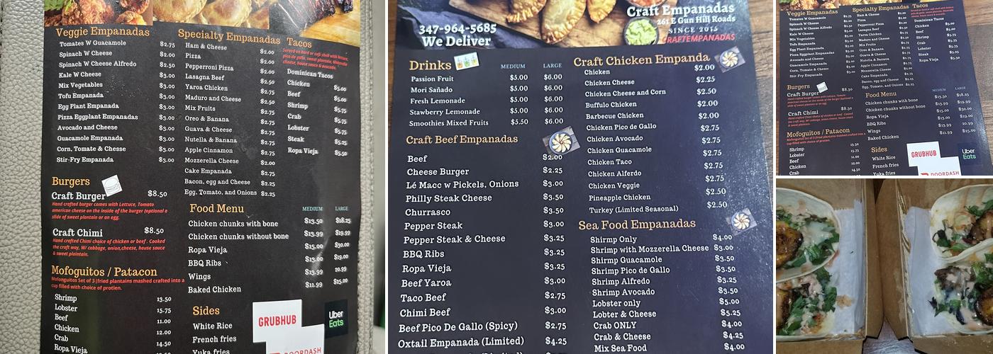 Craft Empanadas Menu