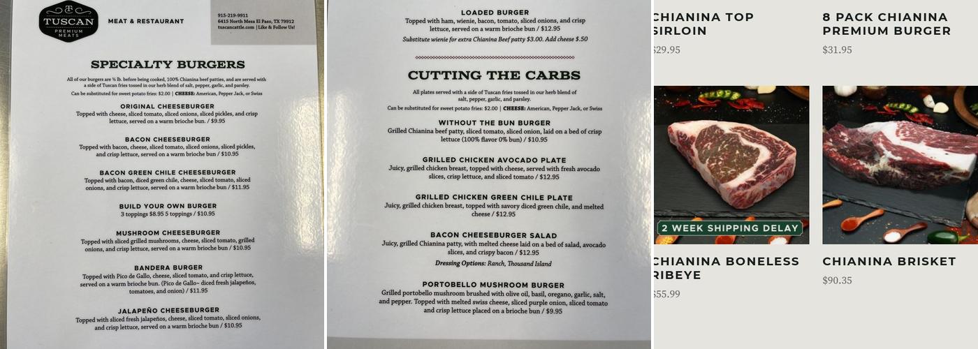 Tuscan Cattle Menu