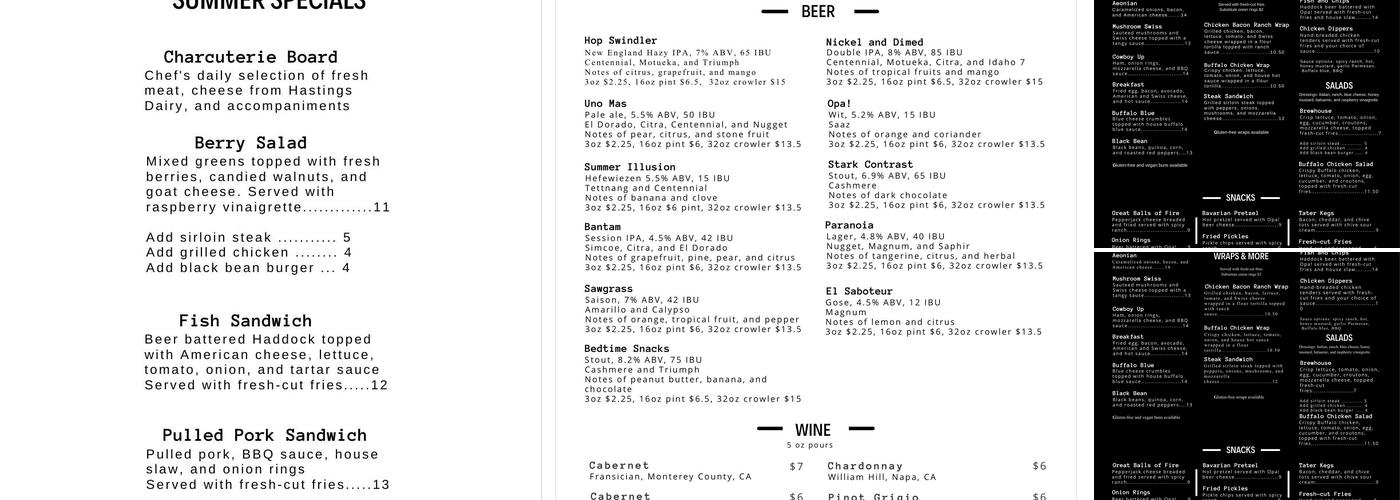 Aeonian Brewing Co Menu