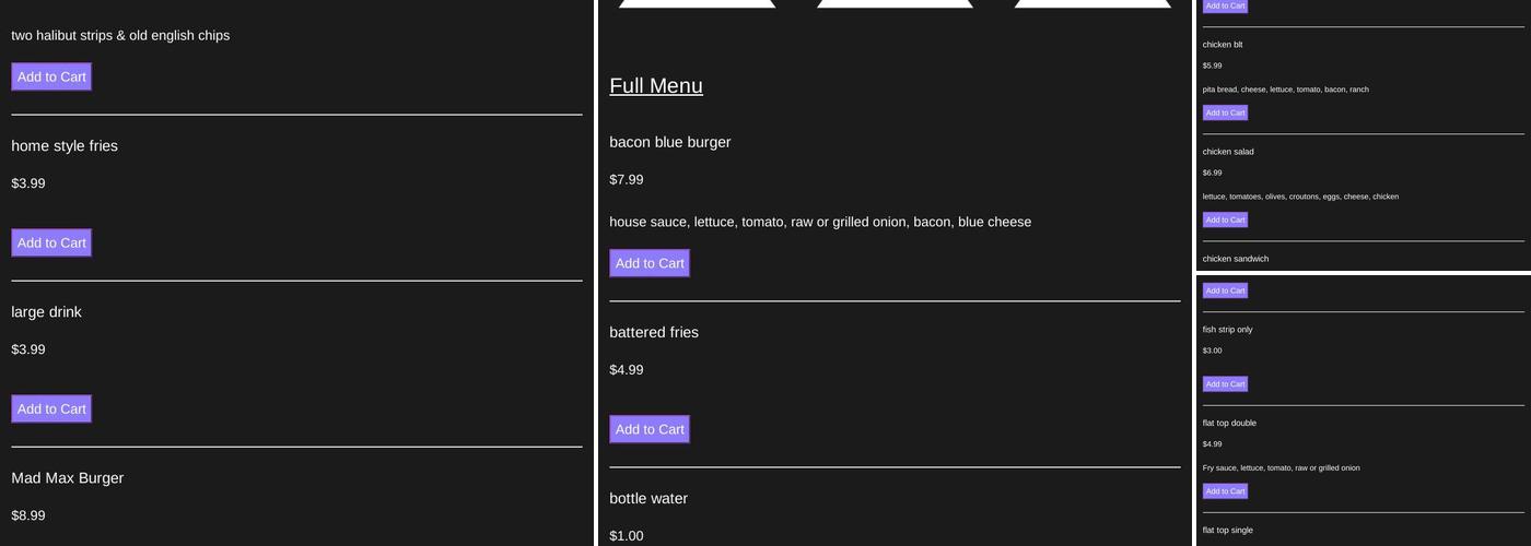 Mad Max’s Grillz Menu