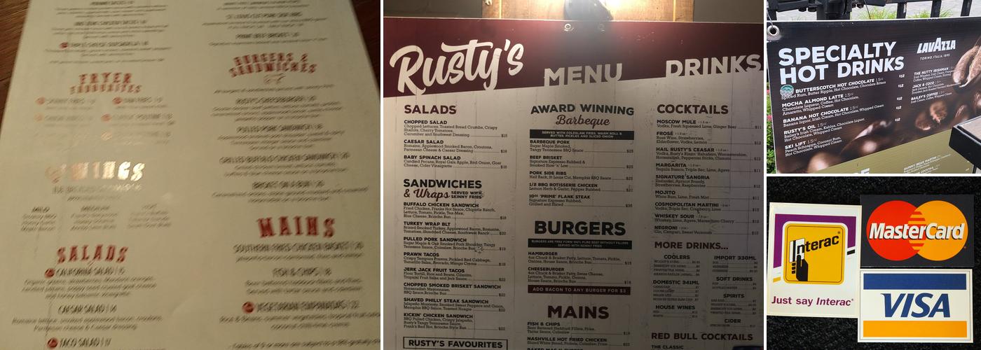 Rusty's at Blue Menu