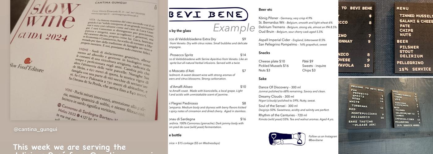 Bevi Bene Menu