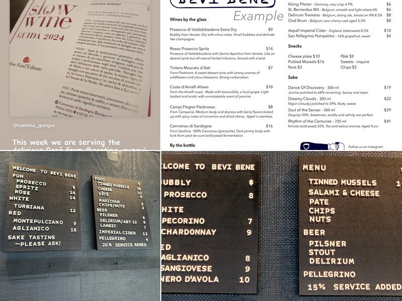 Bevi Bene Menu