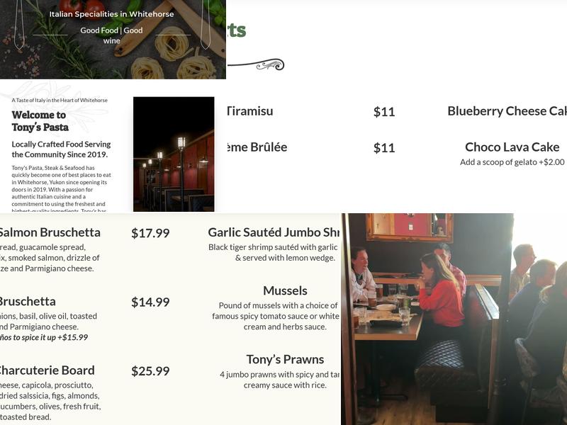 Tony's Pasta & Seafood House Menu