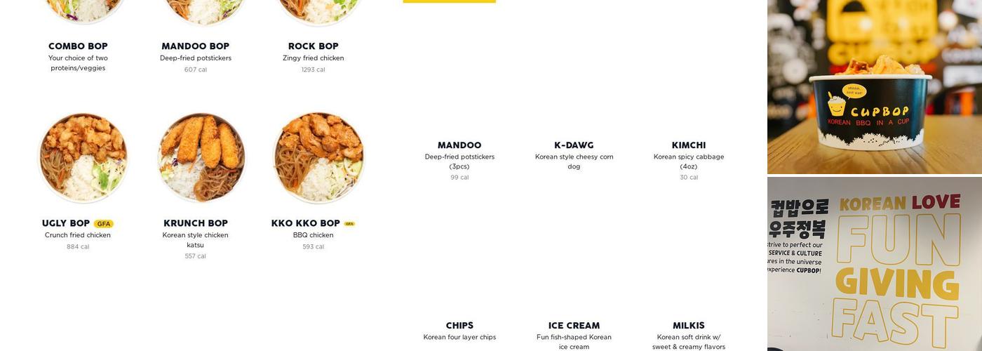 Cupbop - Korean BBQ in a Cup Menu