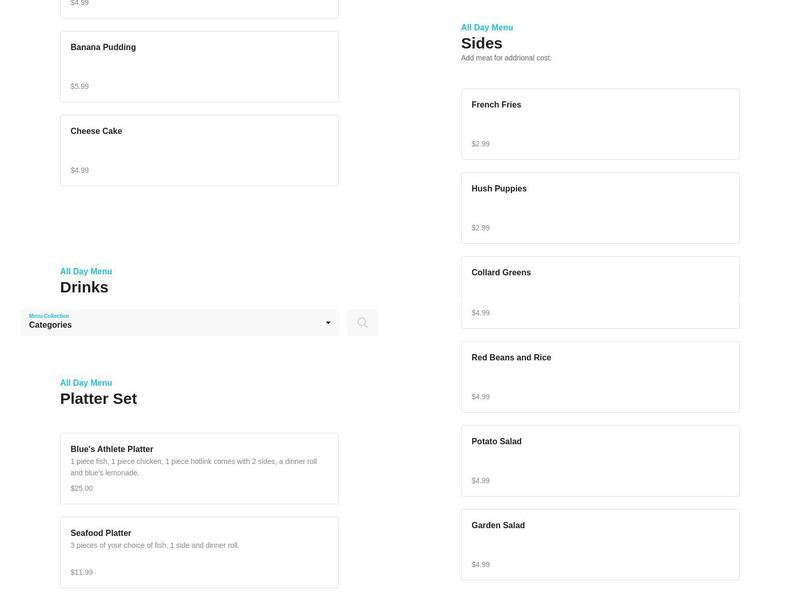 Blue's Fish & Soul Menu