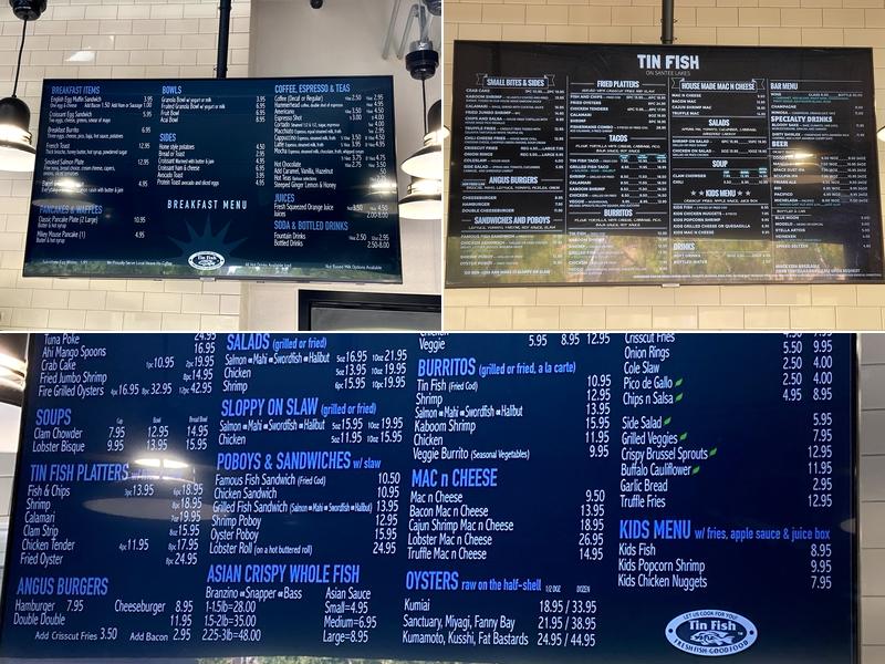 Tin Fish Santee Lakes Menu