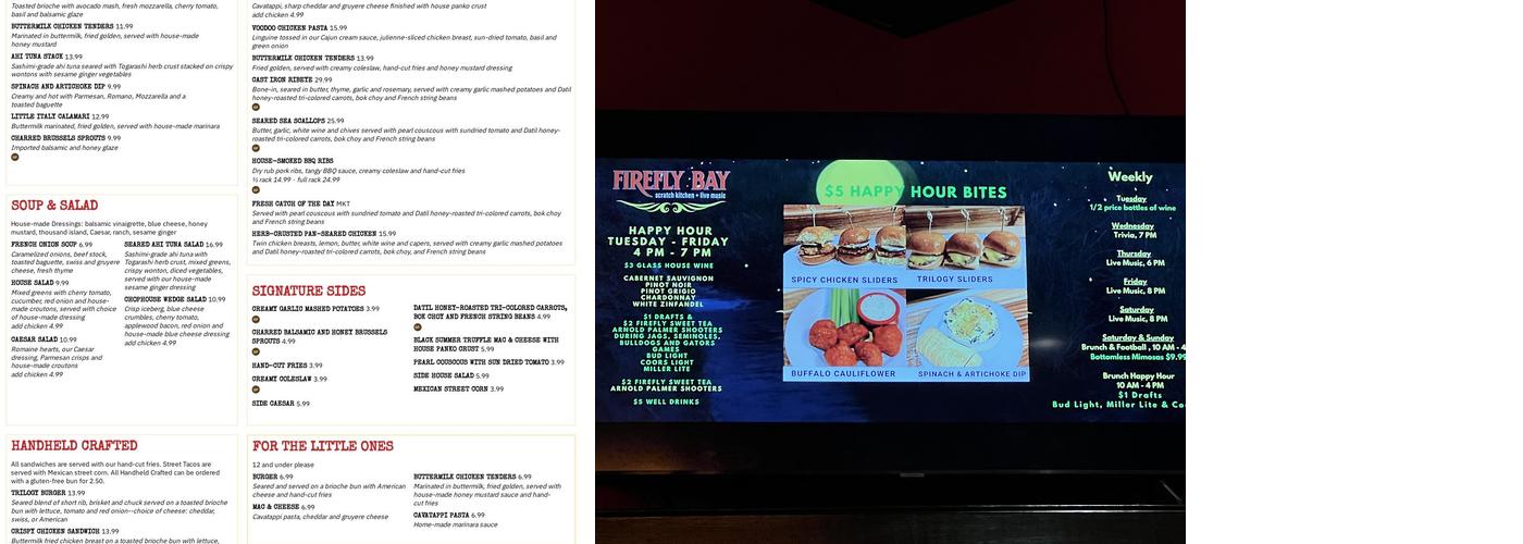 Firefly Bay Menu