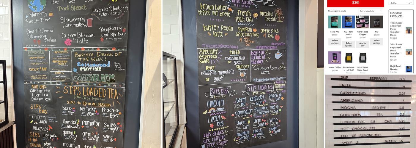 Hazard Coffee Company Menu