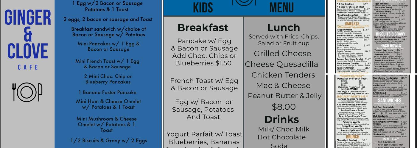 Ginger & Clove Cafe Menu