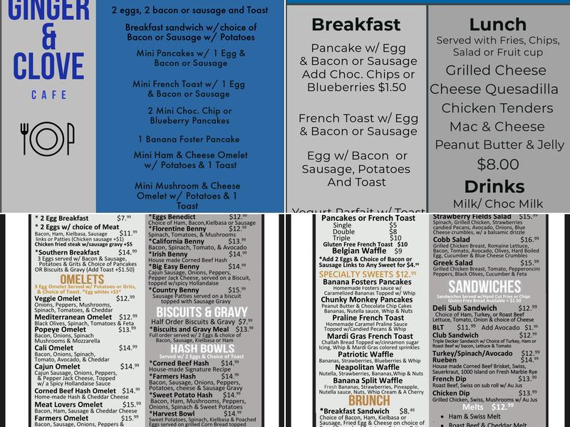 Ginger & Clove Cafe Menu