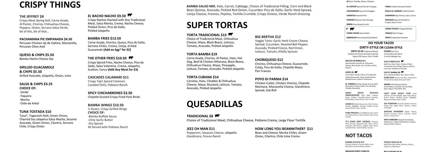Taco Bamba Rockville Menu
