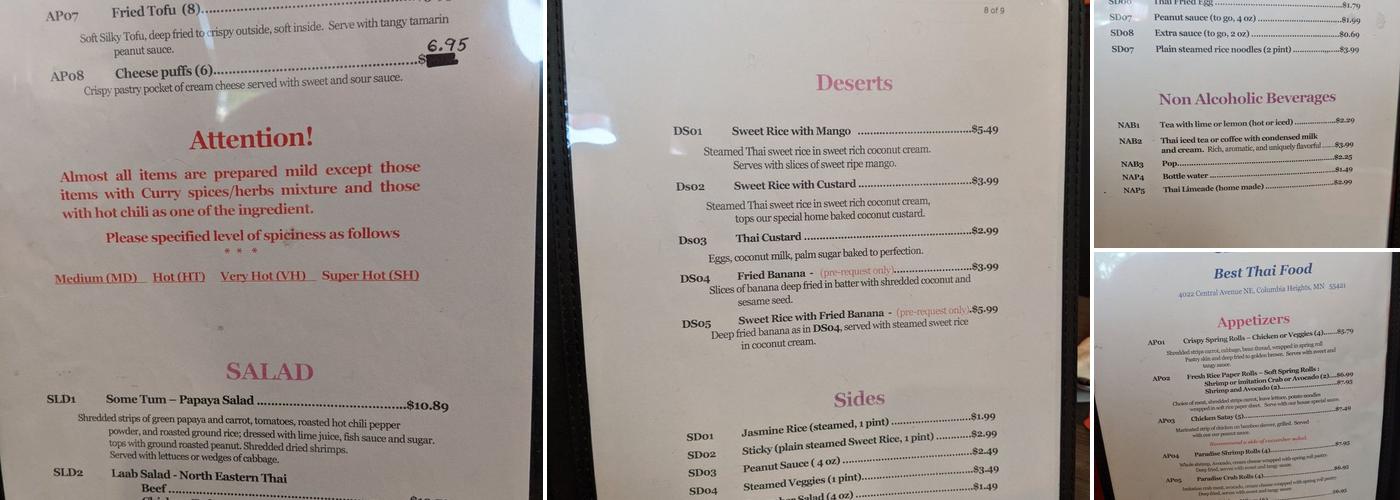 Chow Thai Restaurant Menu