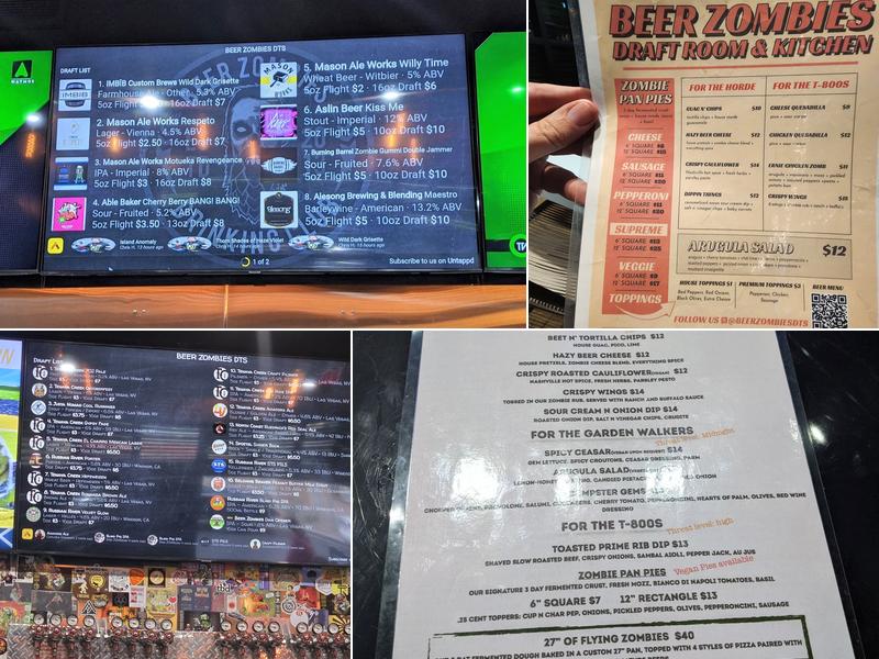 Beer Zombies Draft Room Menu