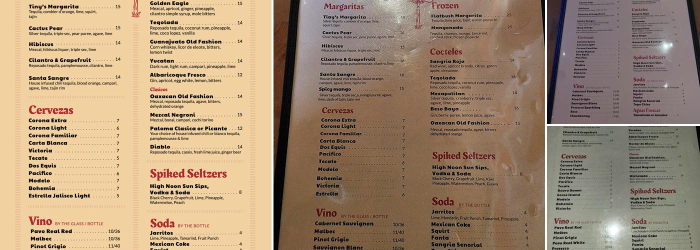 Tiny's Cantina Menu