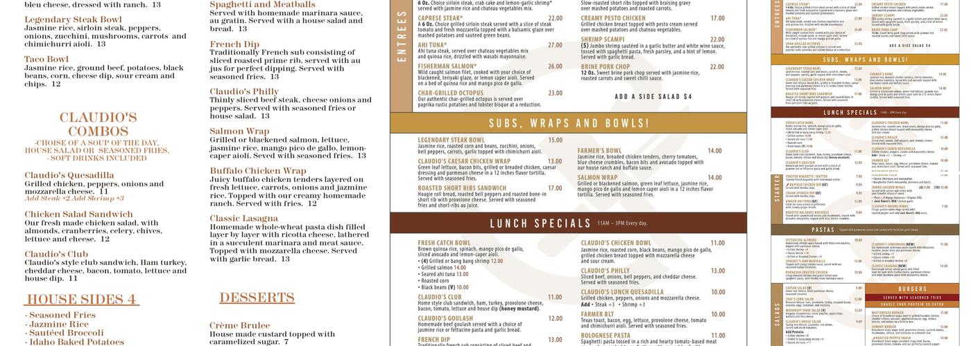 Claudio's Bistro Menu