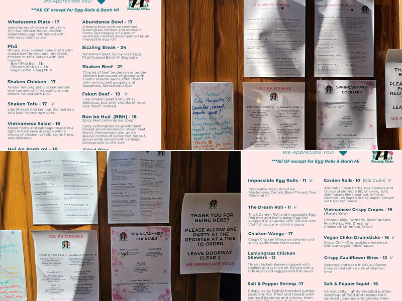Friendship Kitchen Menu
