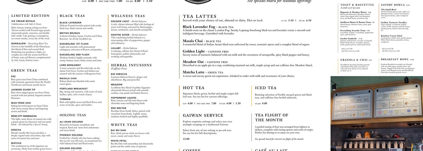 Smith Teamaker Menu