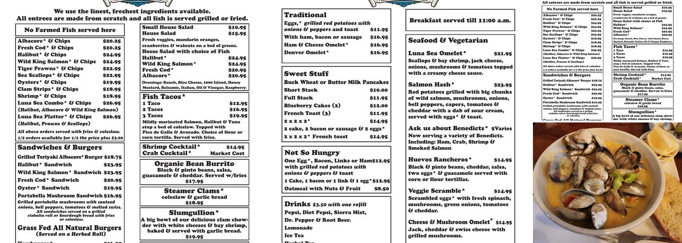 Luna Sea Fish House Menu