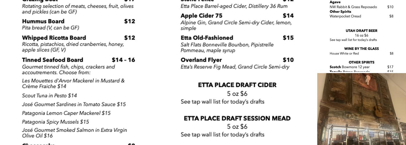 Etta Place Cidery & Taproom Menu