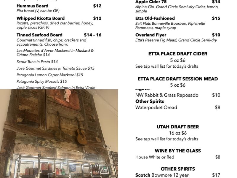 Etta Place Cidery & Taproom Menu