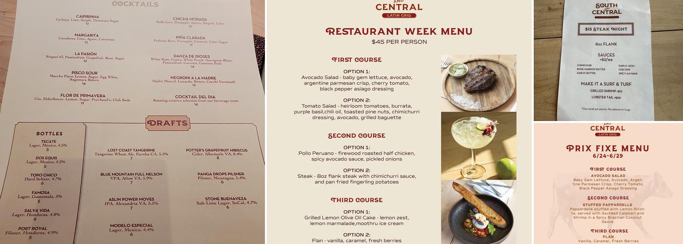 South and Central Menu